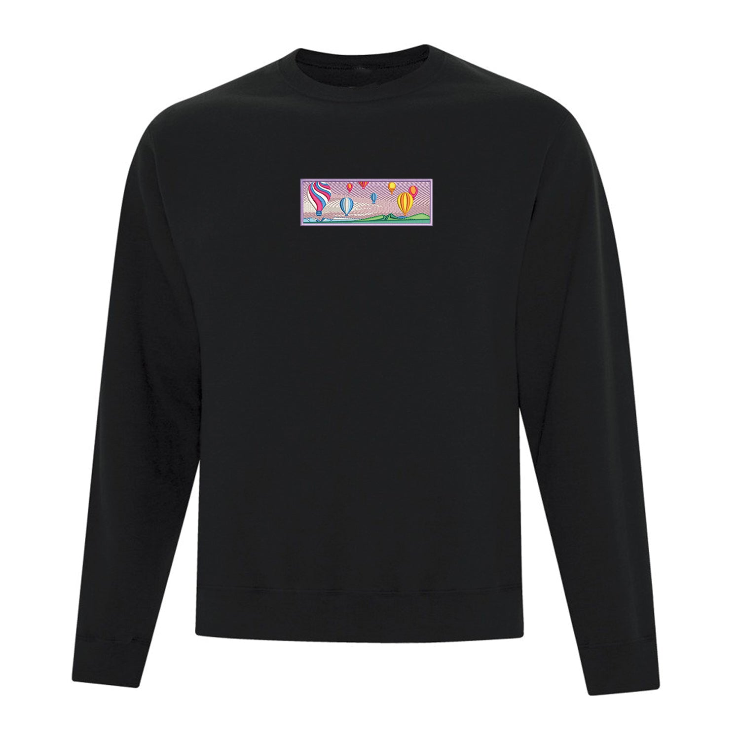 coton ouaté sans capuchon noir avec une broderie d'un ciel rempli de montgolfières