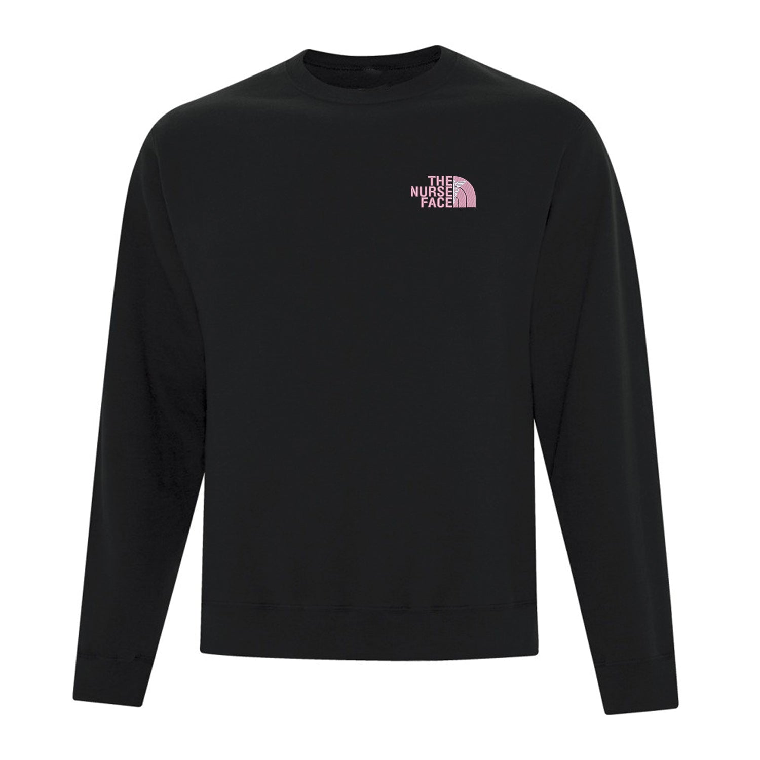coton ouaté à col rond noir avec broderie "The Nurse Face" au coeur, en rose pâle et blanc