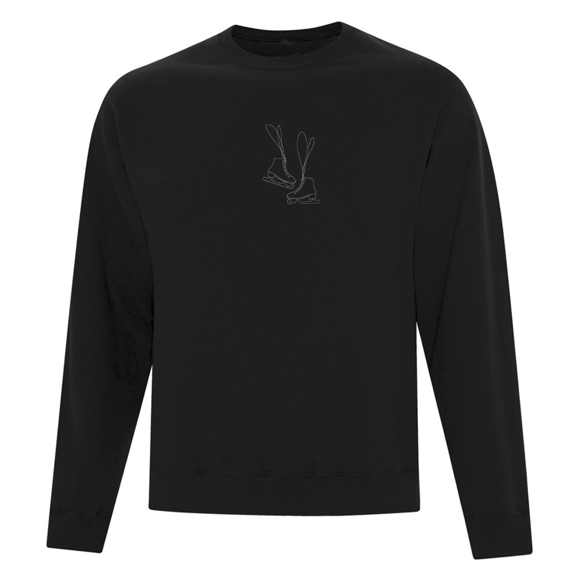 coton ouaté à col rond noir ayant une broderie minimaliste de patins de femmes en blanc