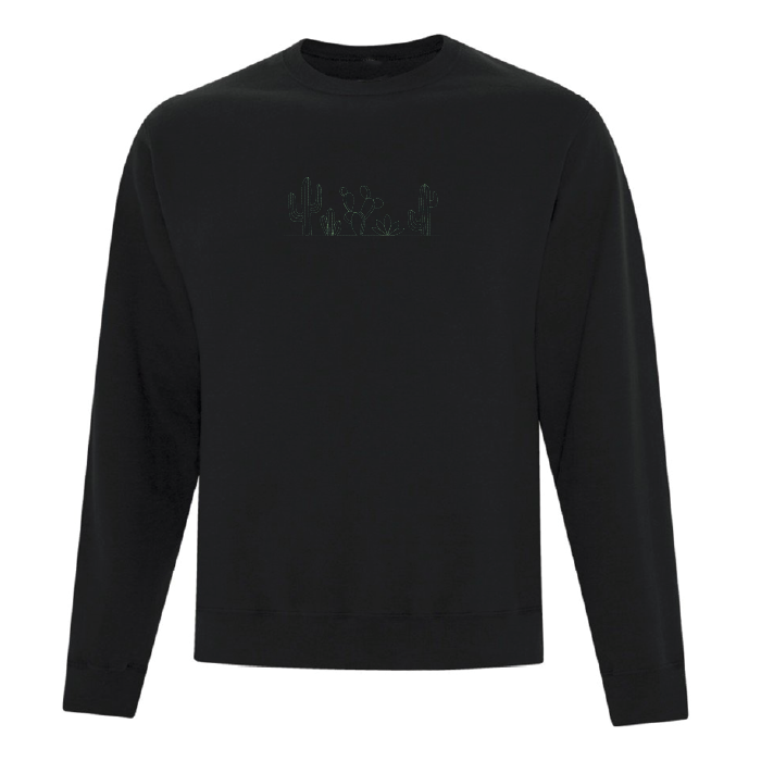 crewneck noir avec une broderie de plusieurs cactus minimalistes en vert