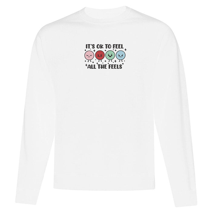 crewneck blanc broderie emotions feel all the feels