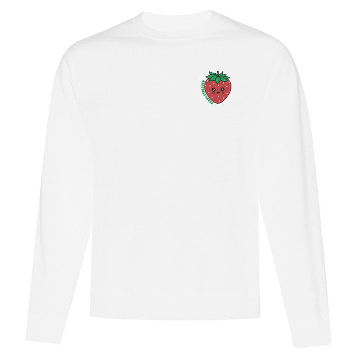 crewneck blanc avec fraise brodé et le mot berrystressed au coeur