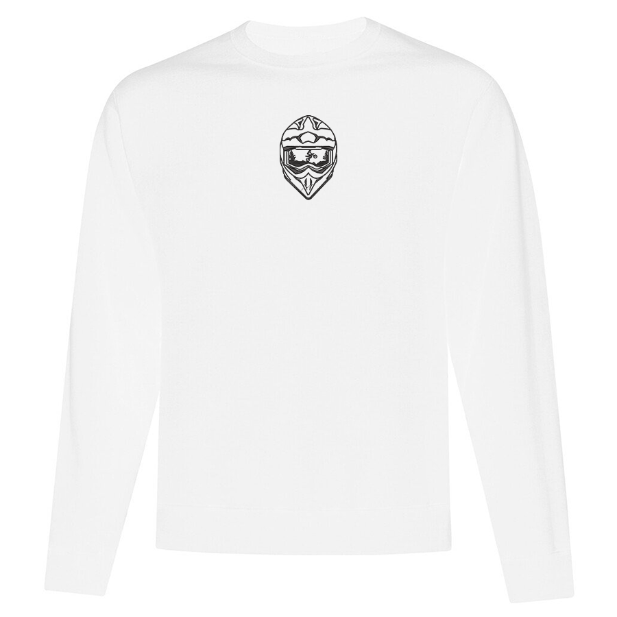 crewneck blanc avec broderie de casque de motocross noir