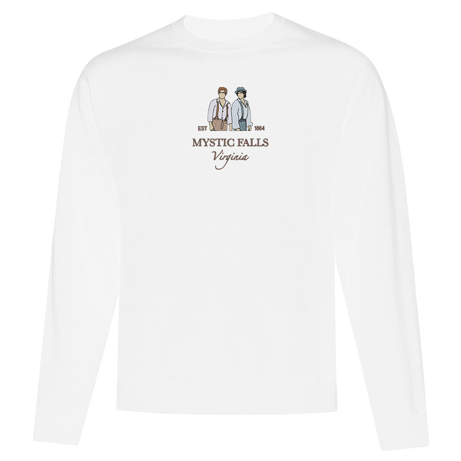 crewneck blanc brodé mystic falls virginia vampire diaries salvatore