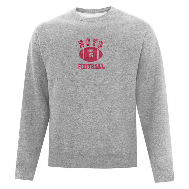 crewneck boys football gris pâle brodé en bourgogne