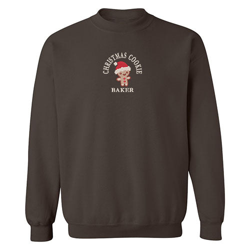 crewneck brun avec broderie de noel christmas cookie baker