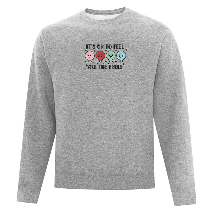 crewneck gris pâle broderie emotions feel all the feels