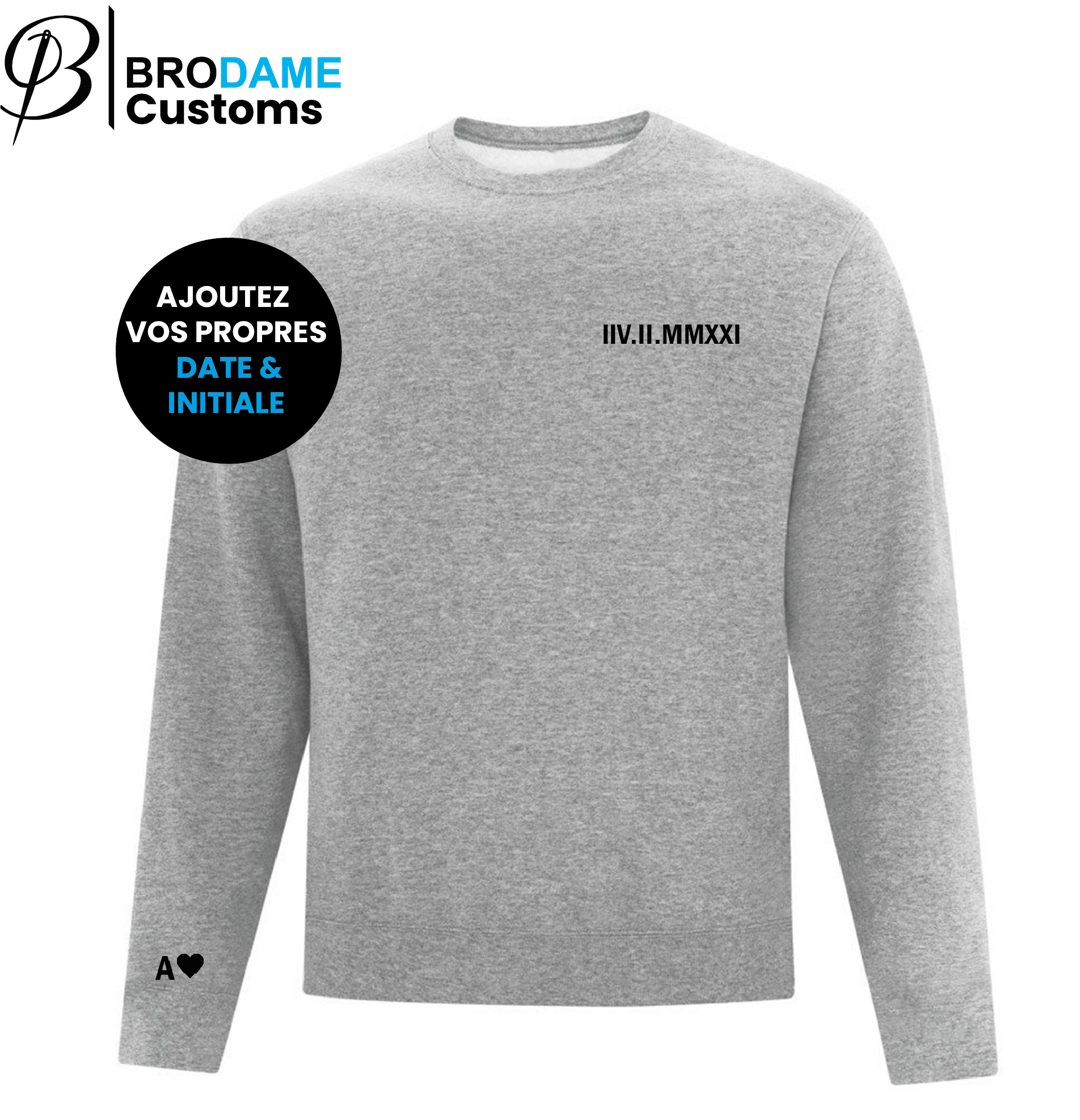 crewneck Dark Gray Crewneck personnalisé date + initiale