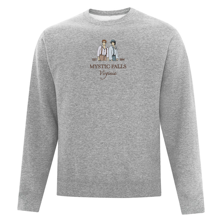 crewneck gris pâle brodé mystic falls virginia vampire diaries salvatore