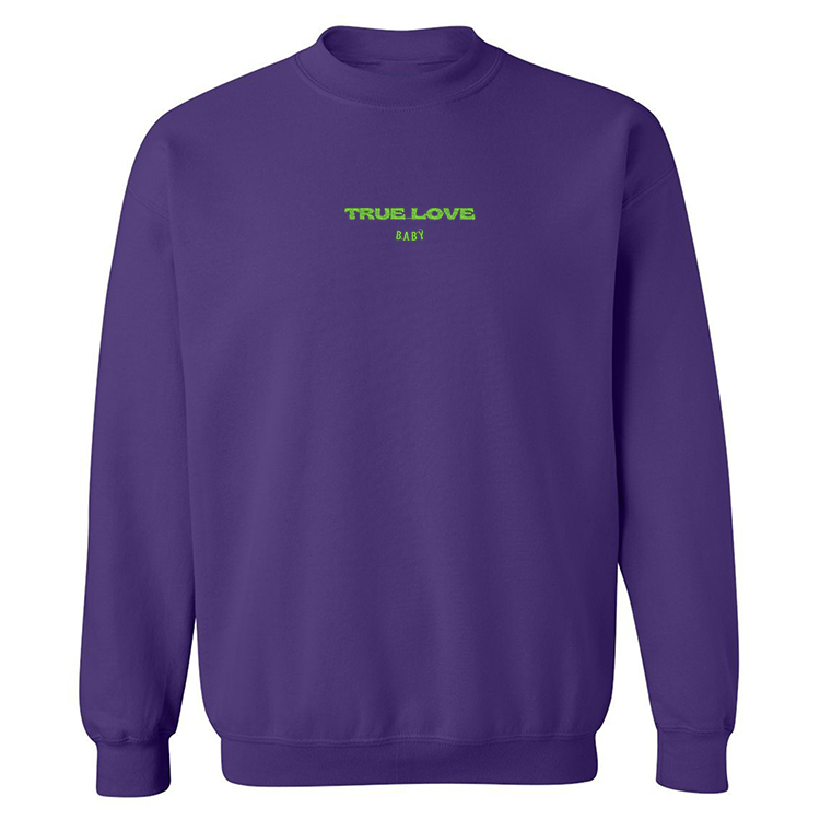 crewneck mauve vintage true love baby en vert lime