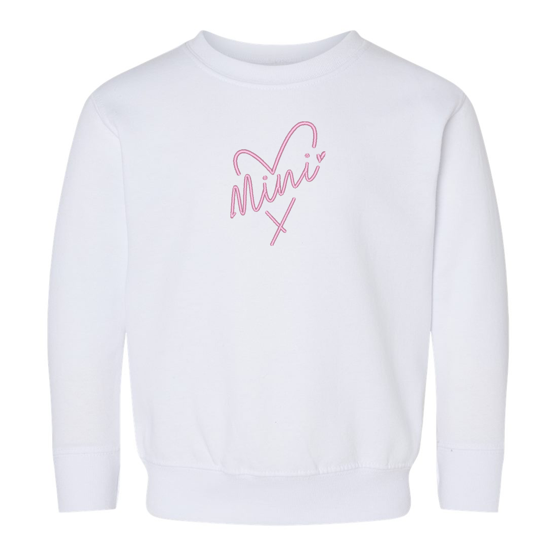 crewneck blanc tout petits enfants brodé mini avec un coeur rose