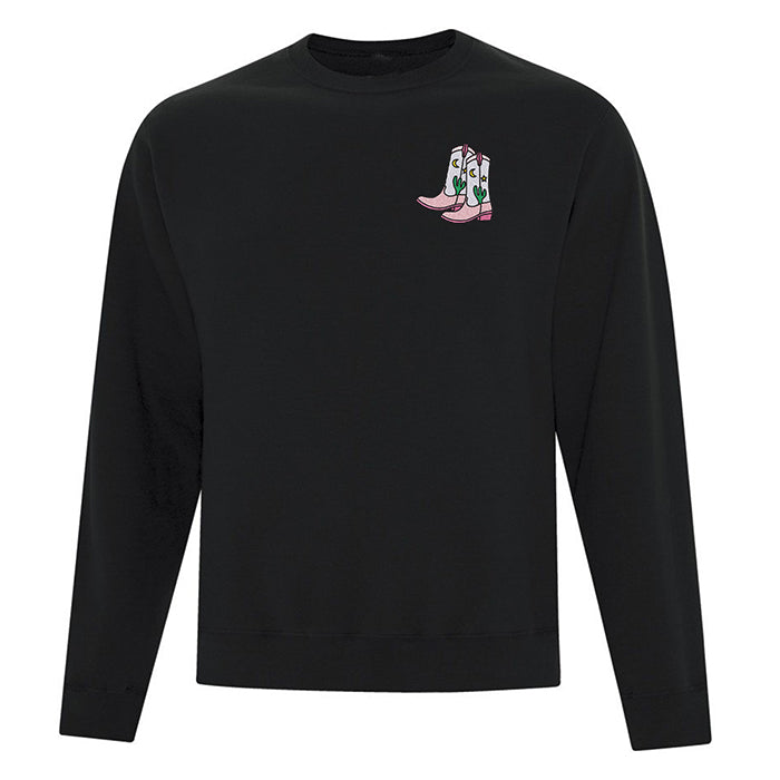 crewneck noir bottes de cowboy cowgirl illustration quebecoise
