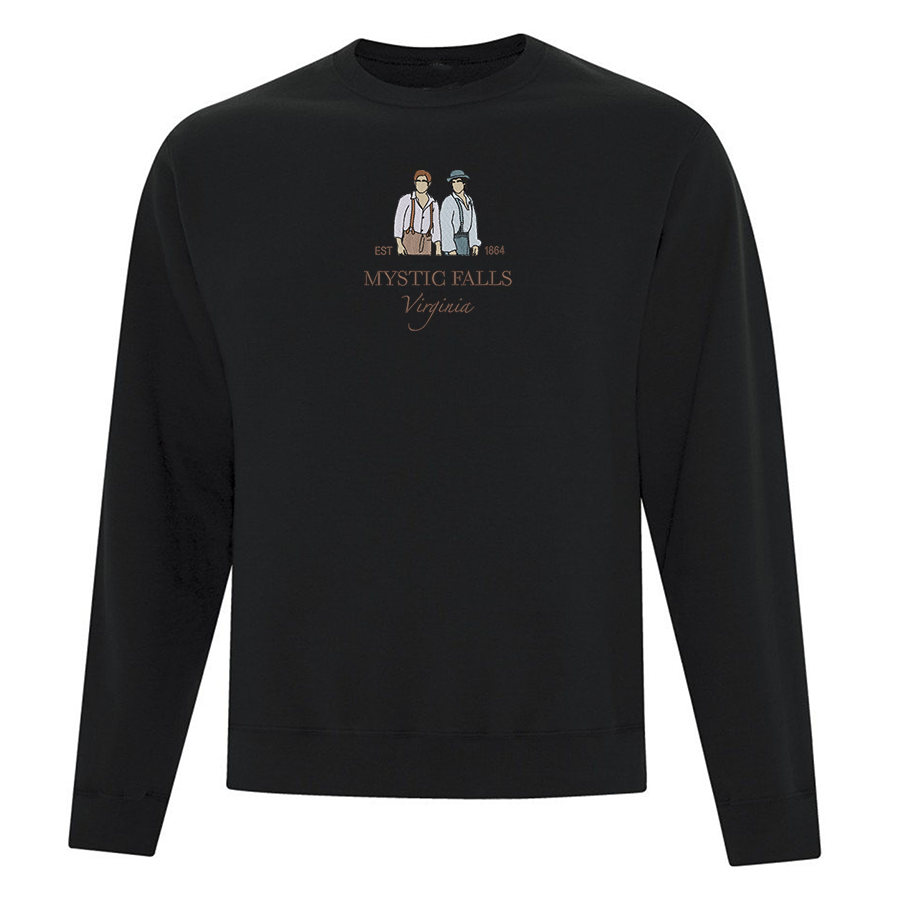 crewneck noir brodé mystic falls virginia vampire diaries salvatore