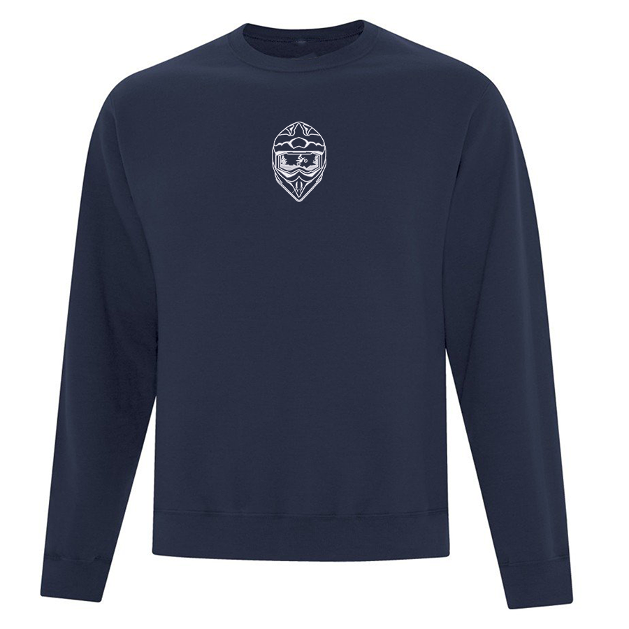 crewneck bleu marin avec broderie de casque de motocross blanc