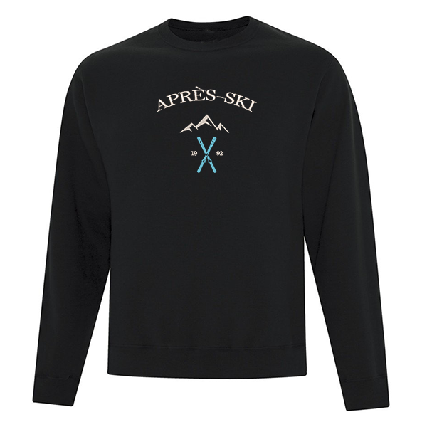 crewneck noir broderie après-ski avec montagne et ski