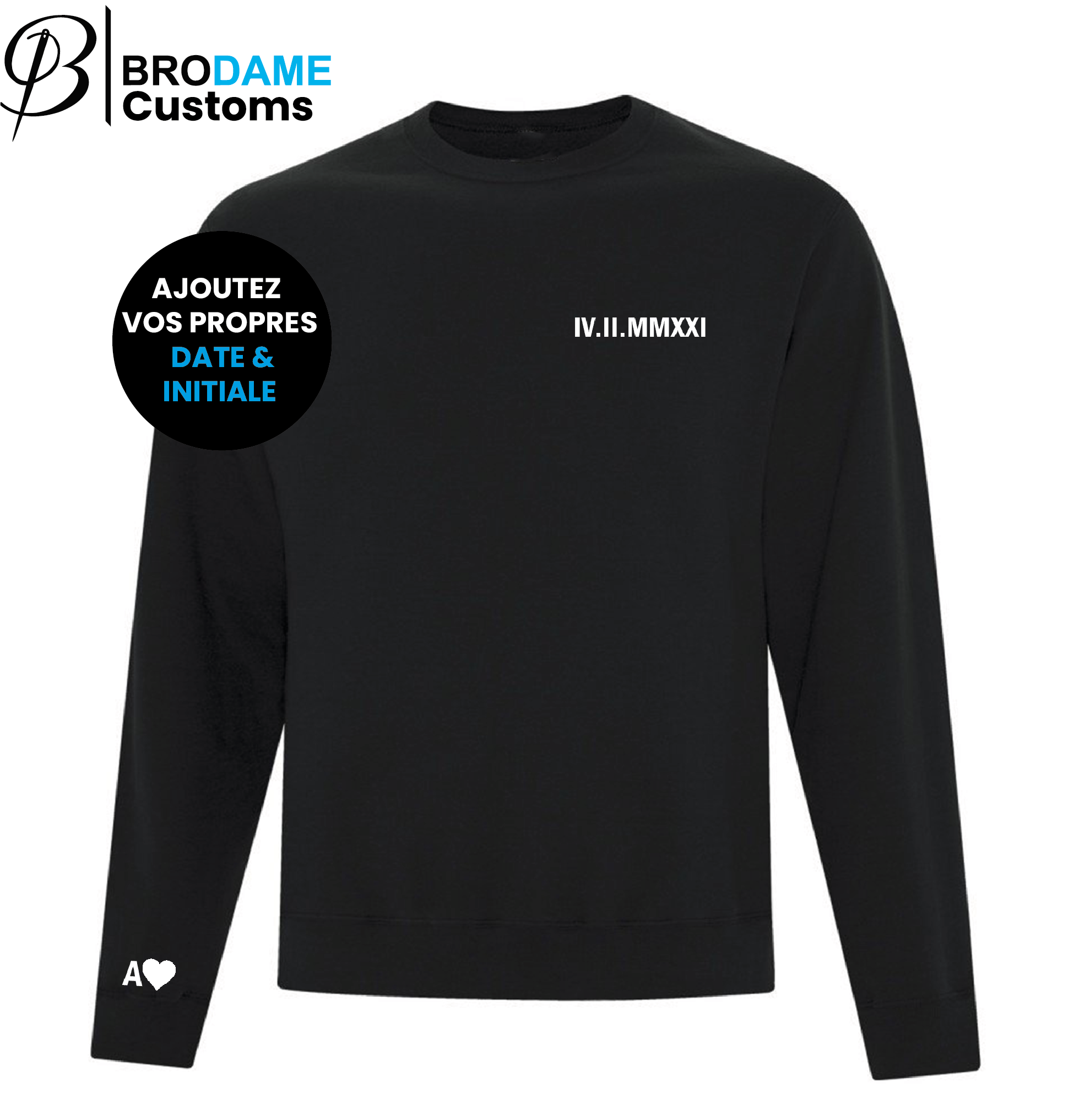 crewneck Black Crewneck personnalisé date + initiale