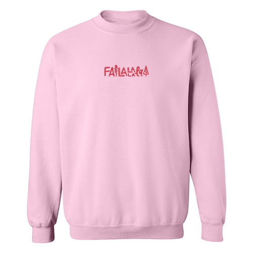 crewneck rose pâle avec broderie des fêtes falala en rouge