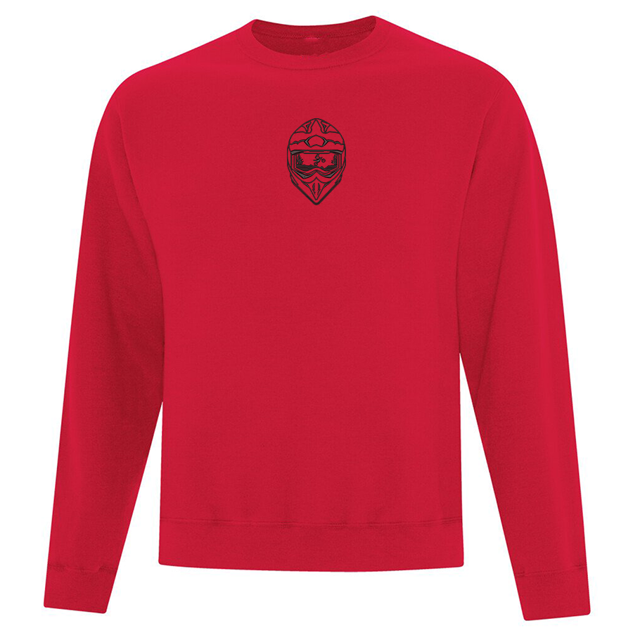 crewneck rouge avec broderie de casque de motocross noir