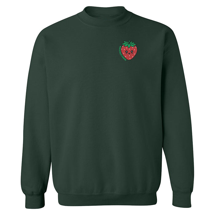 crewneck rvert foret avec fraise brodé et le mot berrystressed au coeur
