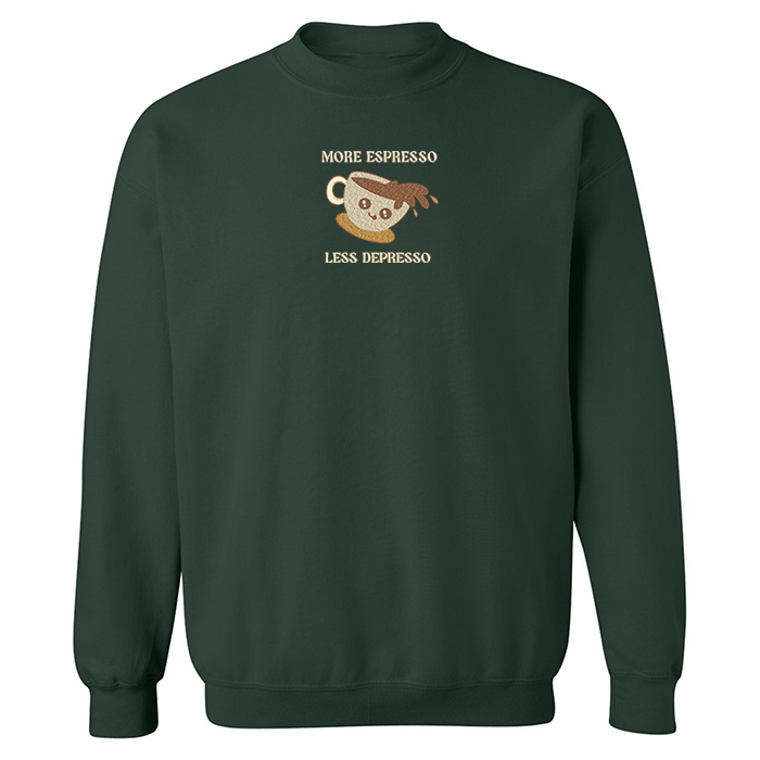 crewneck vert foret more espresso less depresso café tasse illustré quebec