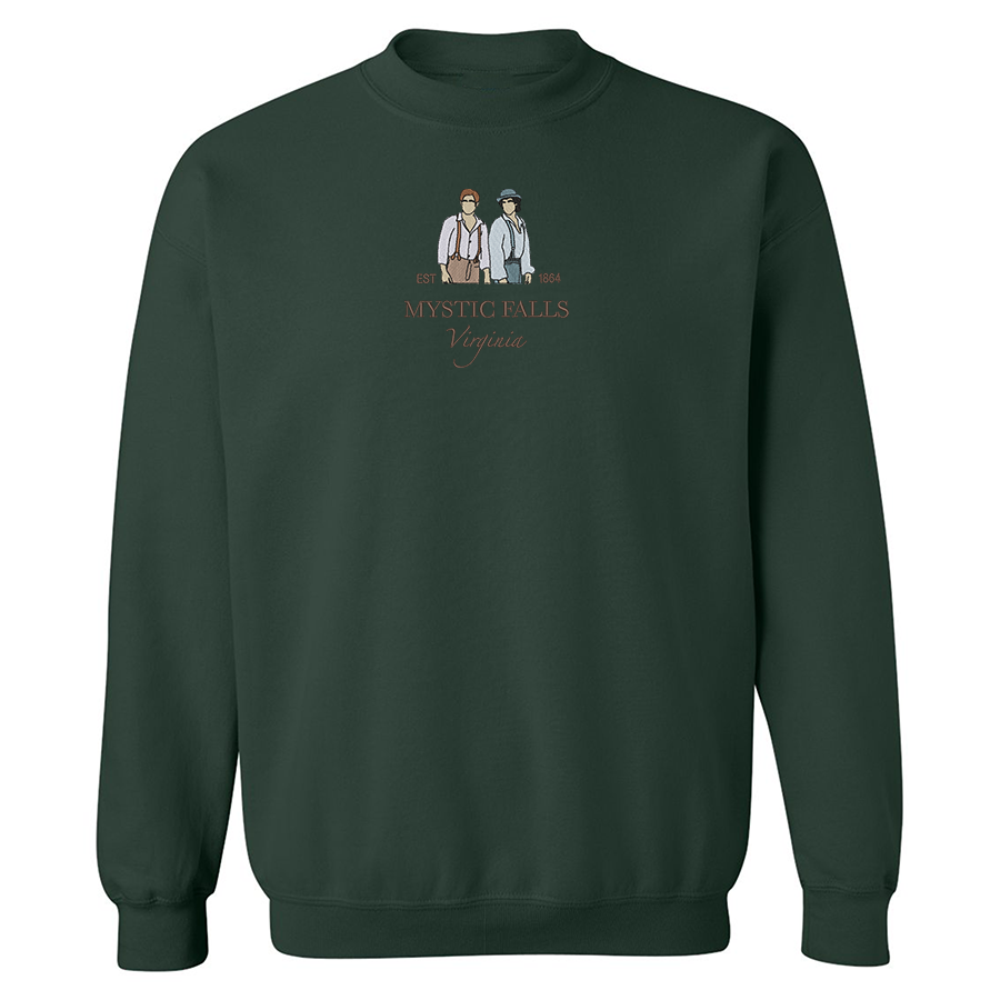 crewneck vert foret brodé mystic falls virginia vampire diaries salvatore