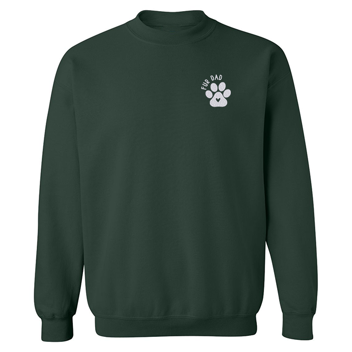 crewneck vert forêt broderie blanche fur dad avec patte de chien