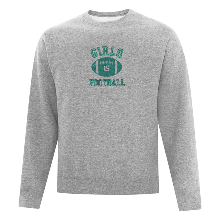 crewneck gris pâle avec broderie verte girls football