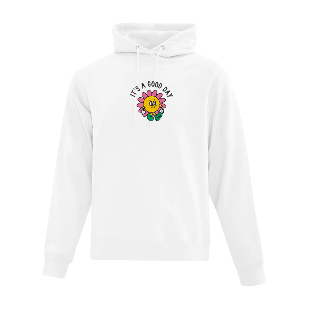 hoodie blanc good day fleur animée brodée