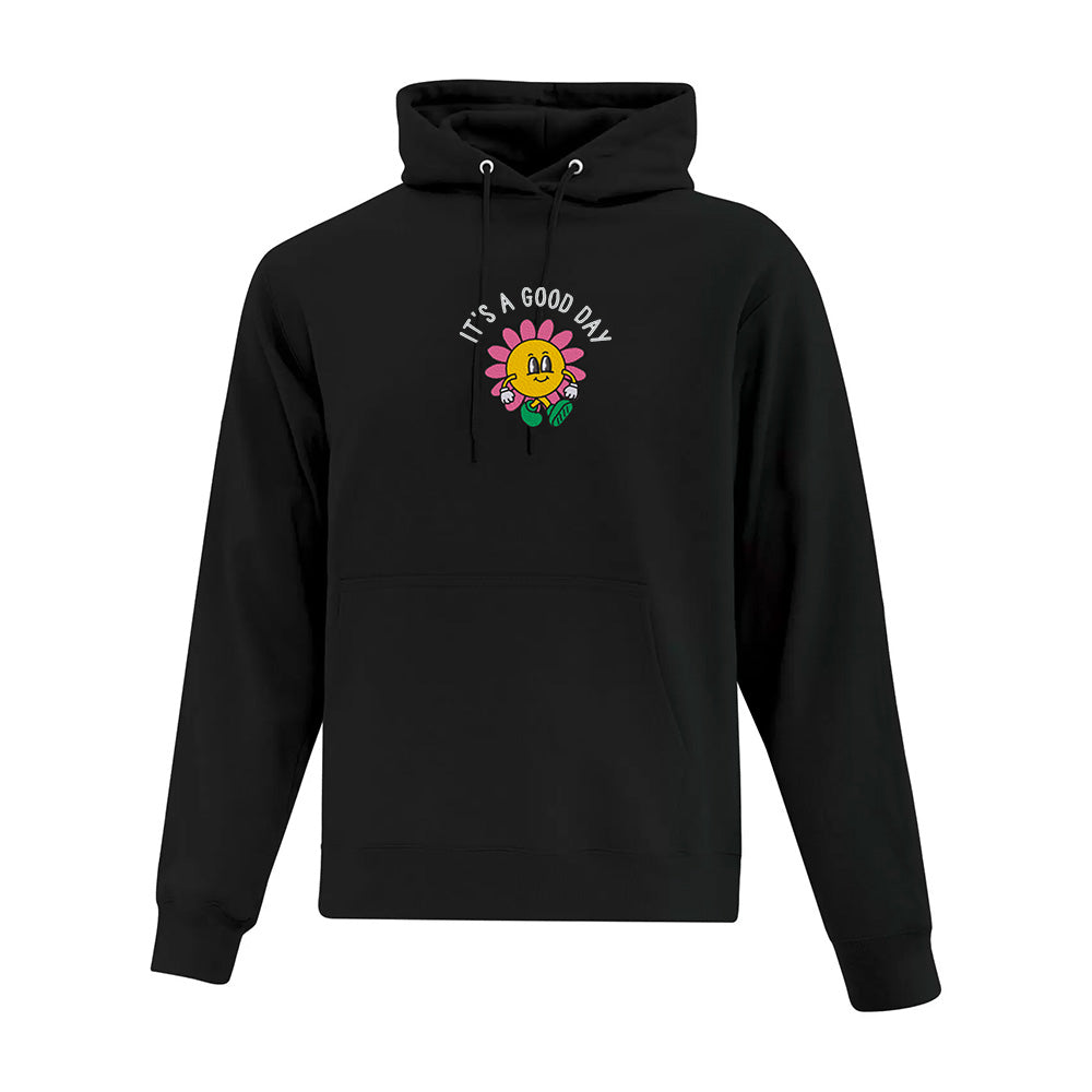 hoodie noir good day fleur animée brodée