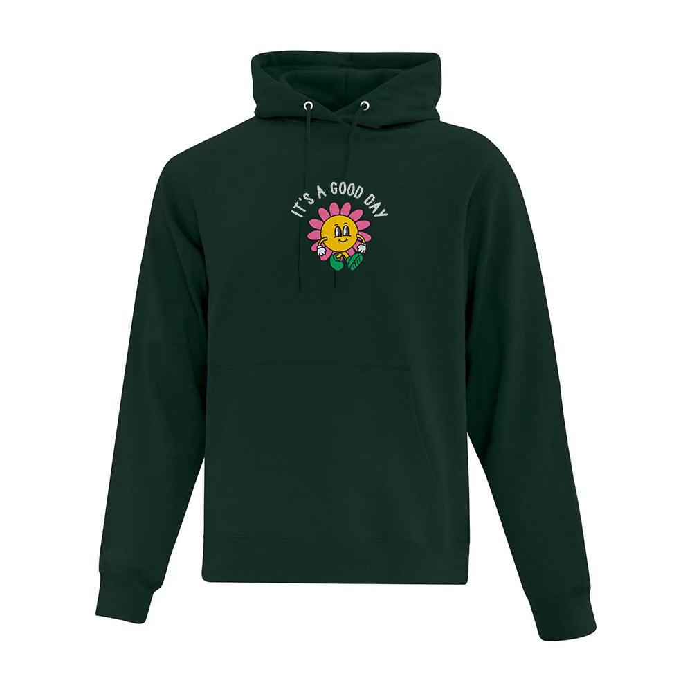 hoodie vert foret good day fleur animée brodée
