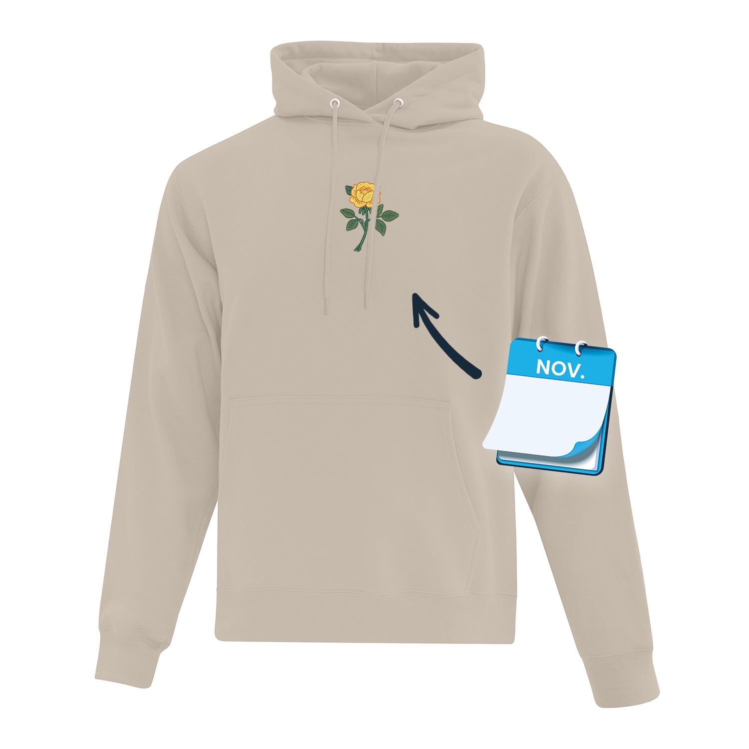 Hoodie personnalisé avec broderie de fleurs de naissance Brodame