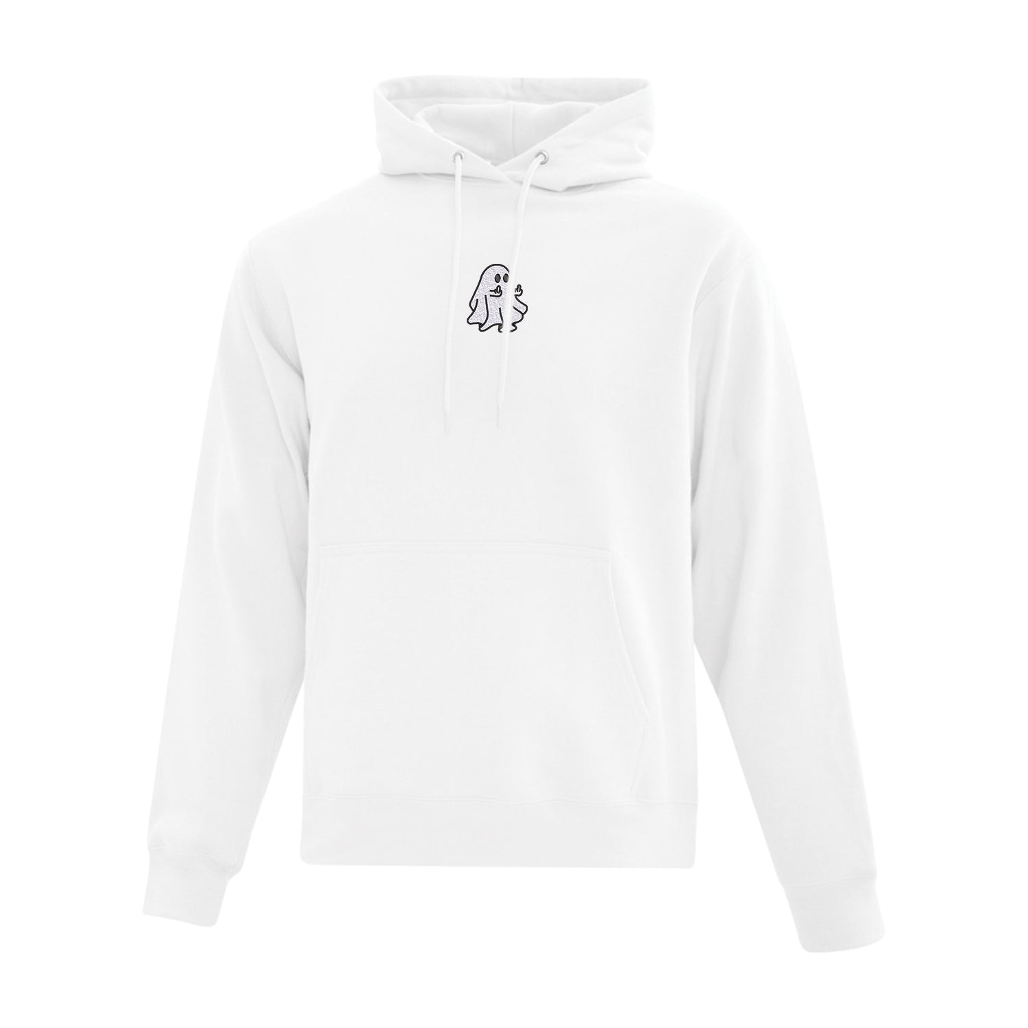 coton ouaté à capuchon blanc avec broderie de fantome faisant des doigts d'honneur