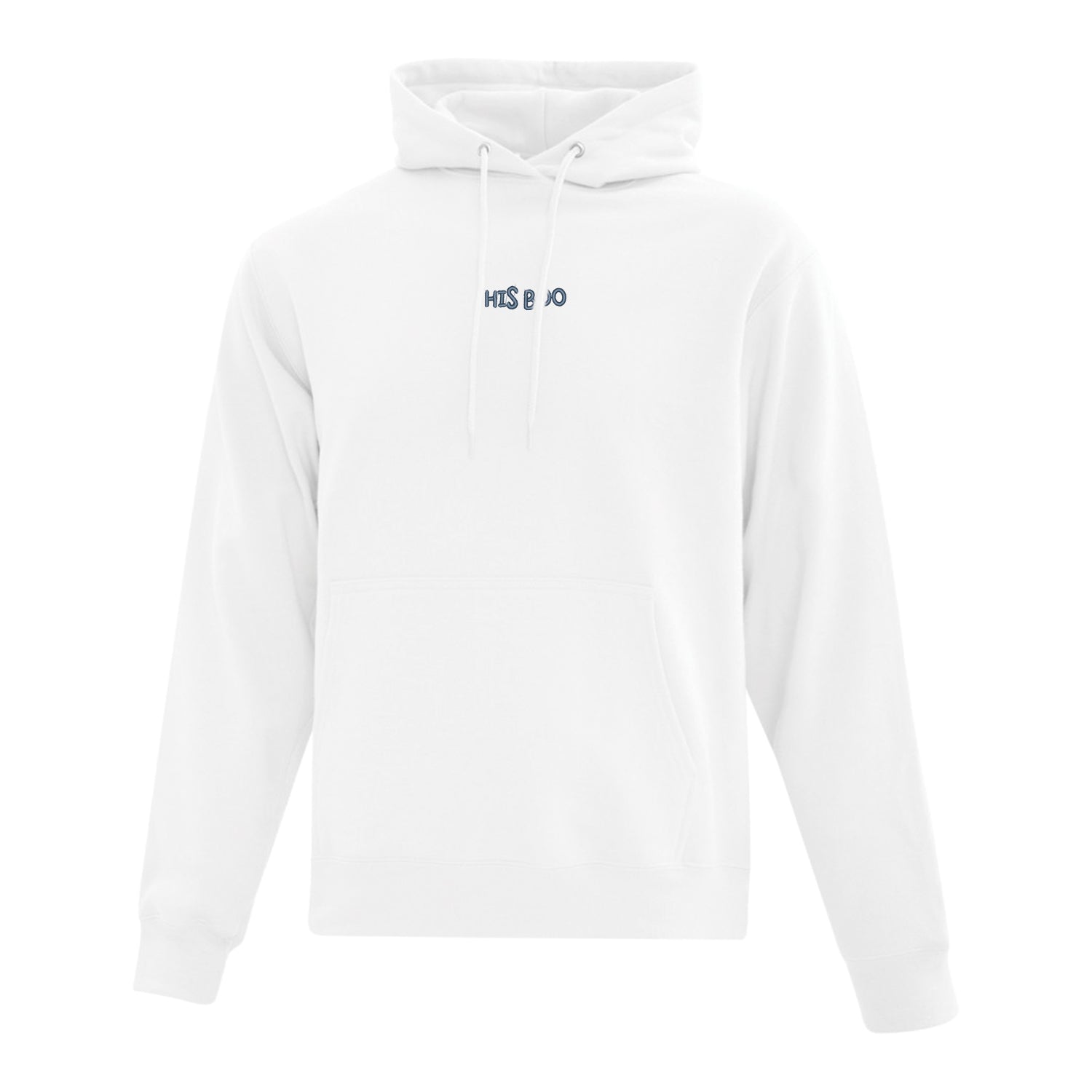 hoodie blanc broderie his boo au centre en bleu marin