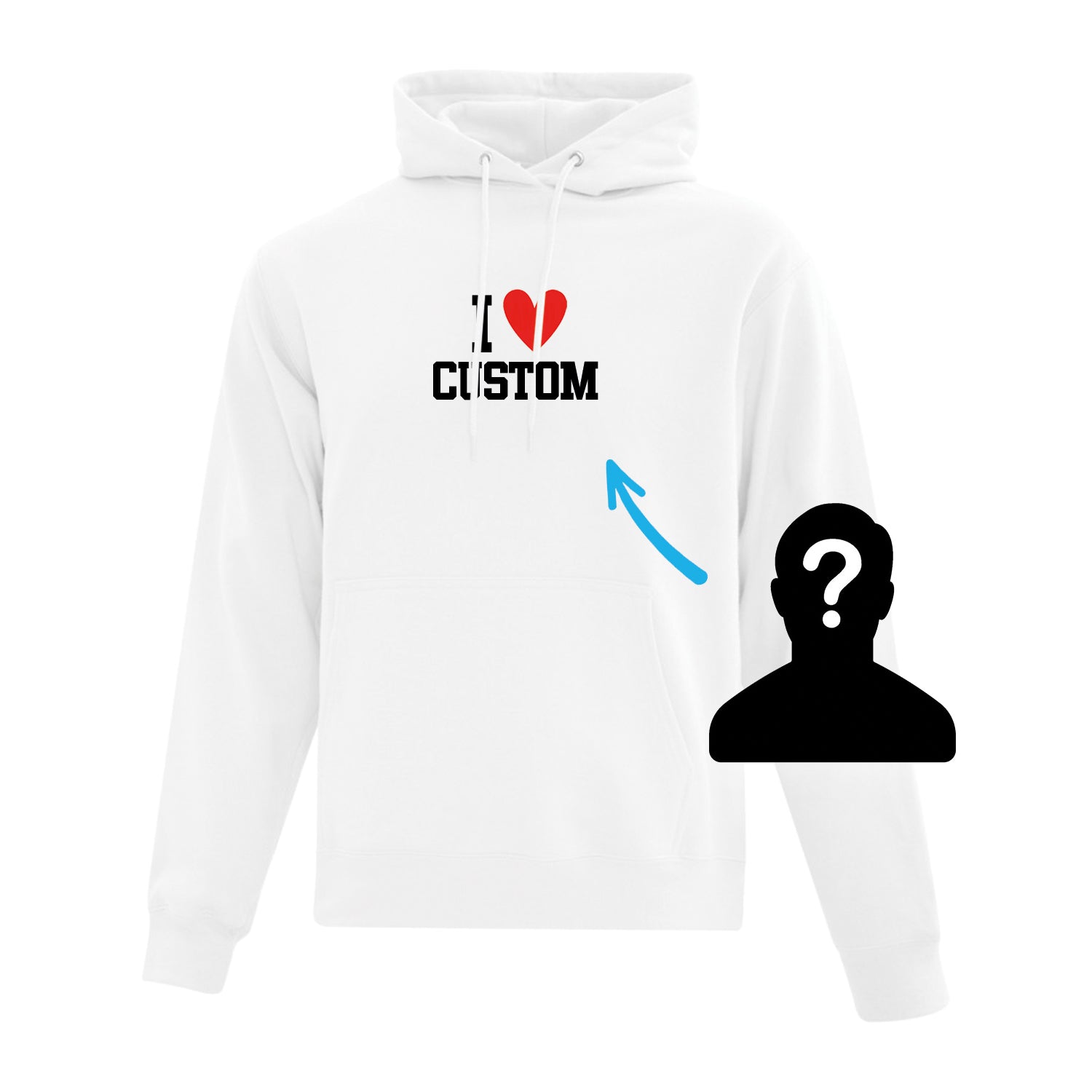 coton ouaté à capuchon blanc avec imprimé personnalisé design I love