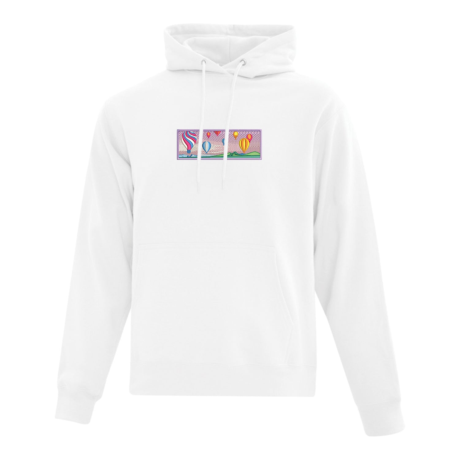 hoodie blanc à capuchon avec broderie de montgolfières