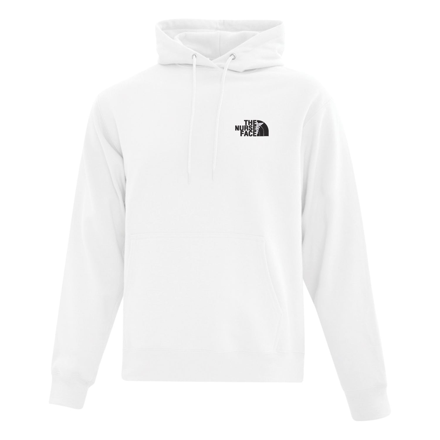 coton ouaté à capuchon blanc avec broderie "the nurse face" au coeur en noir et blanc