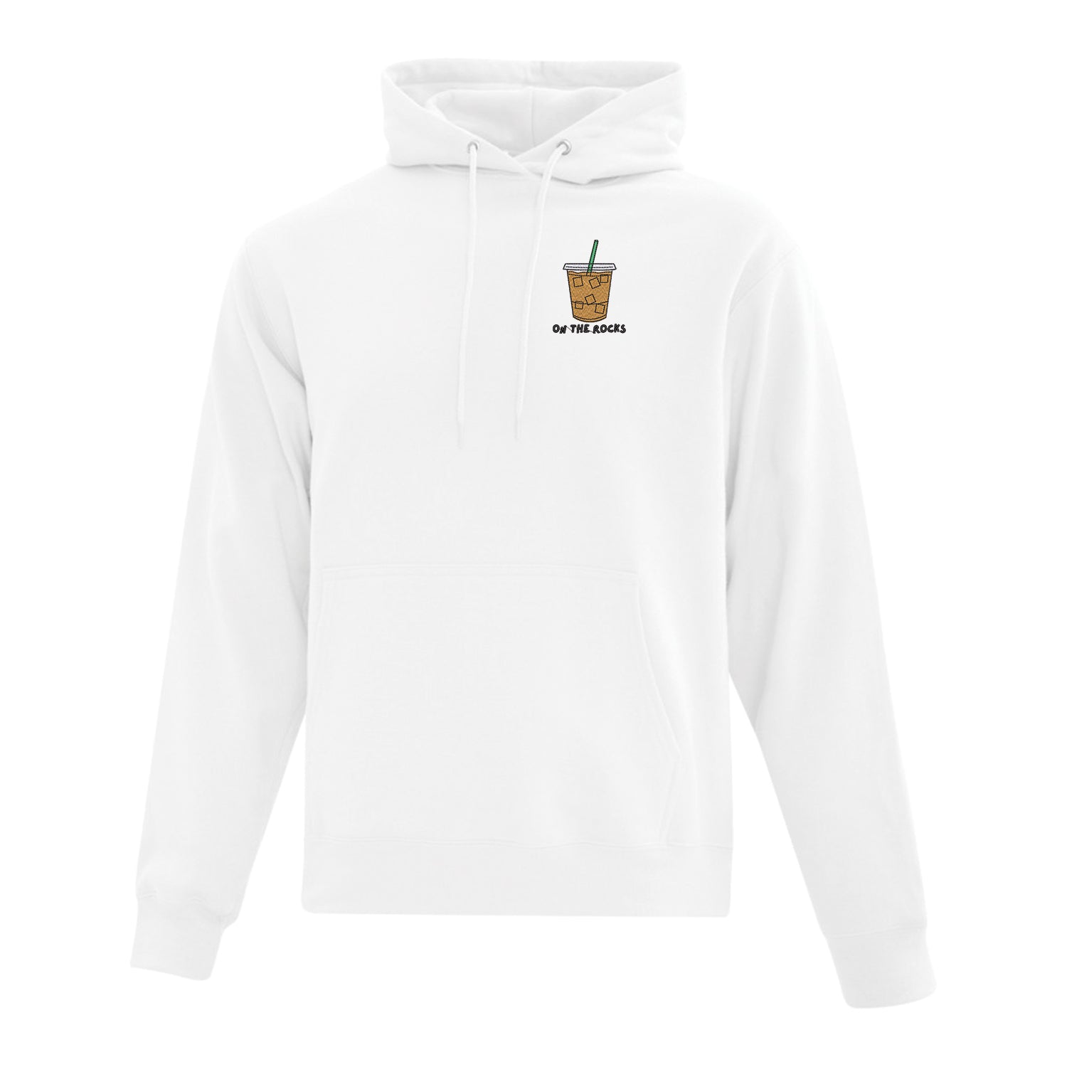hoodie blanc avec une broderie de café glacé au coeur