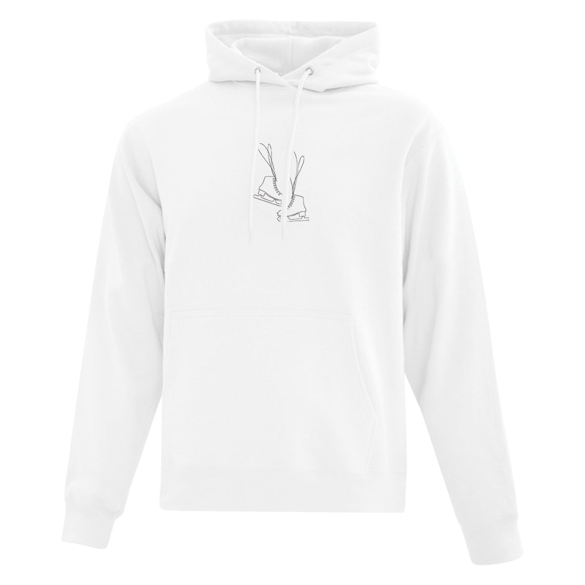 coton ouaté à capuchon blanc avec une broderie de ligne fine minimaliste de patins artistiques féminin noirs