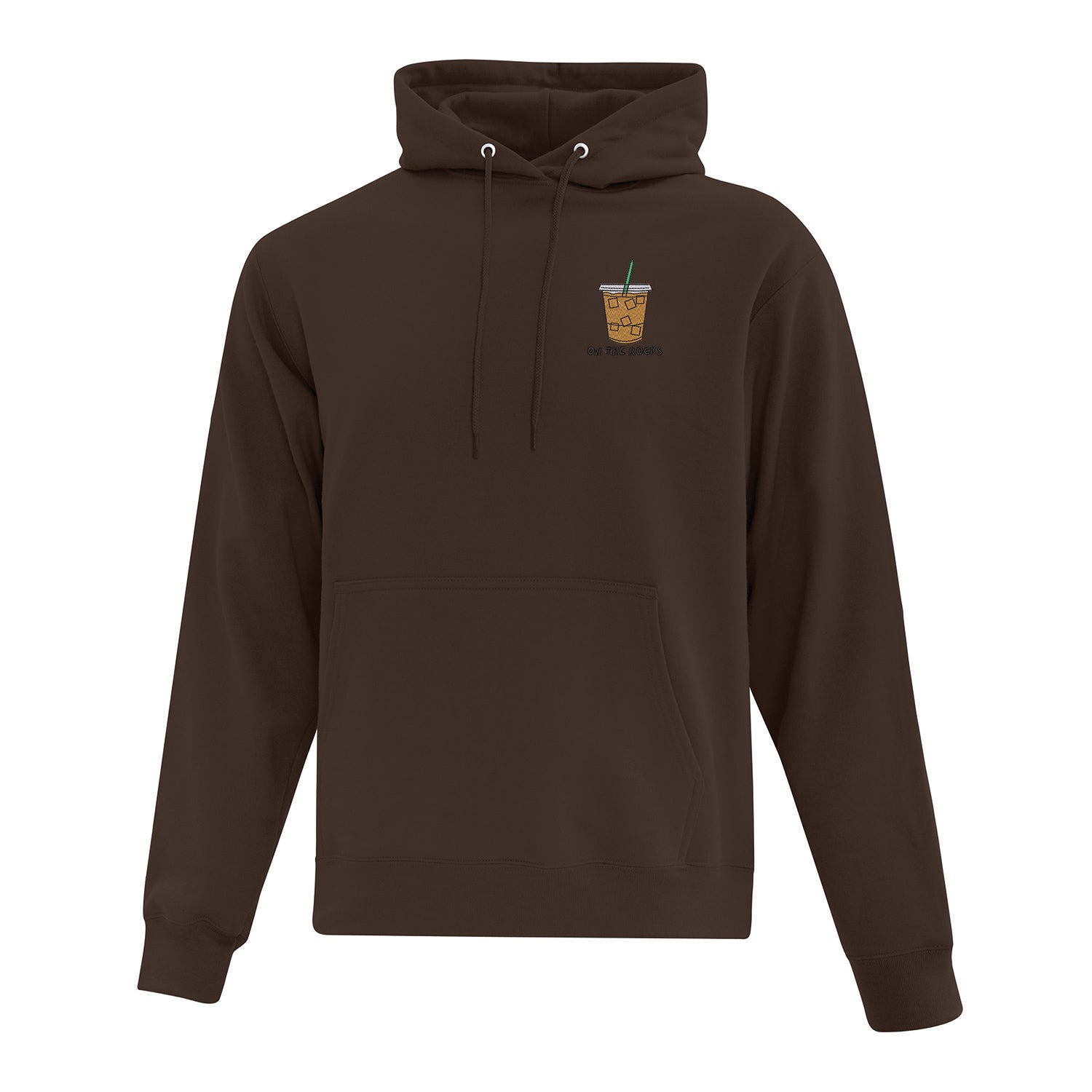 hoodie brun avec une broderie de café glacé au coeur