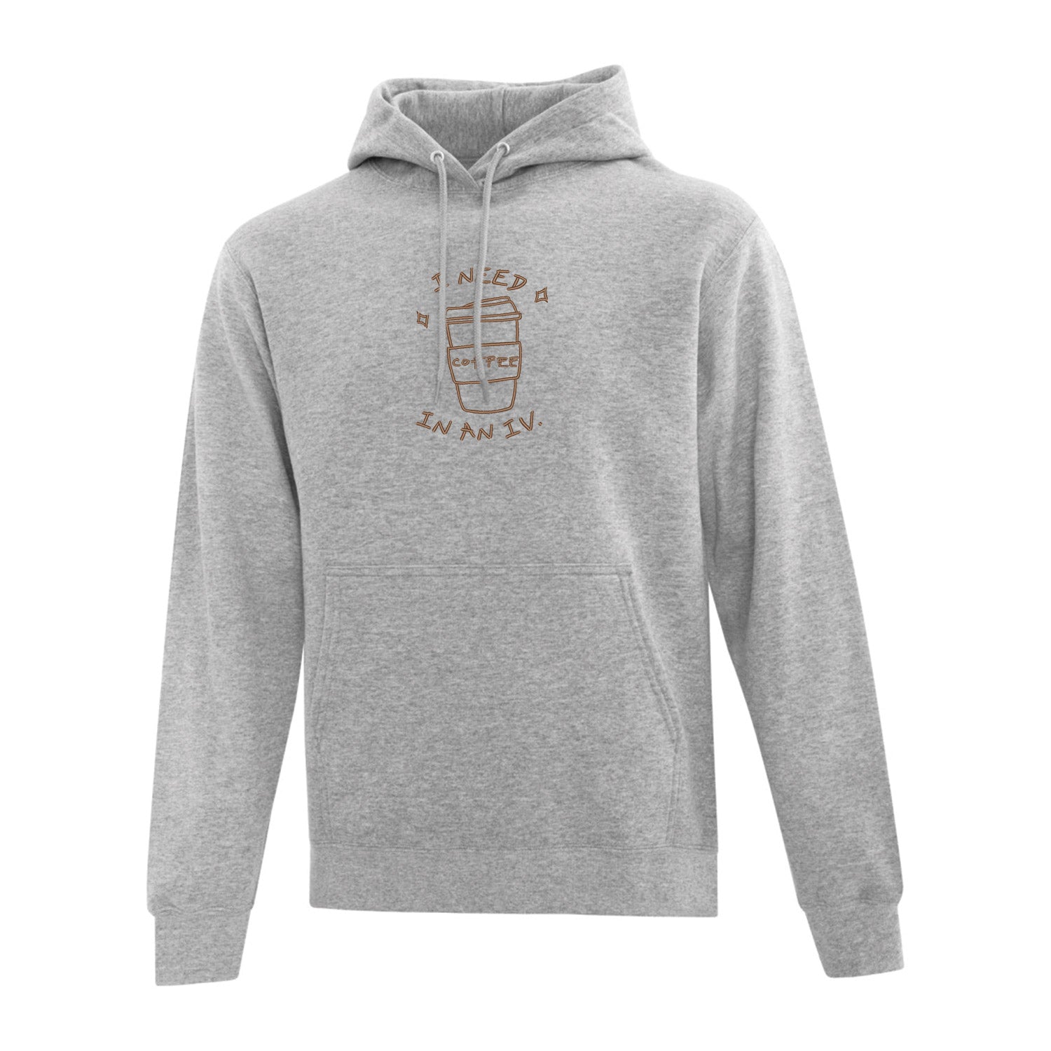 coton ouaté à capuchon gris pâle avec une broderie de café brune centré