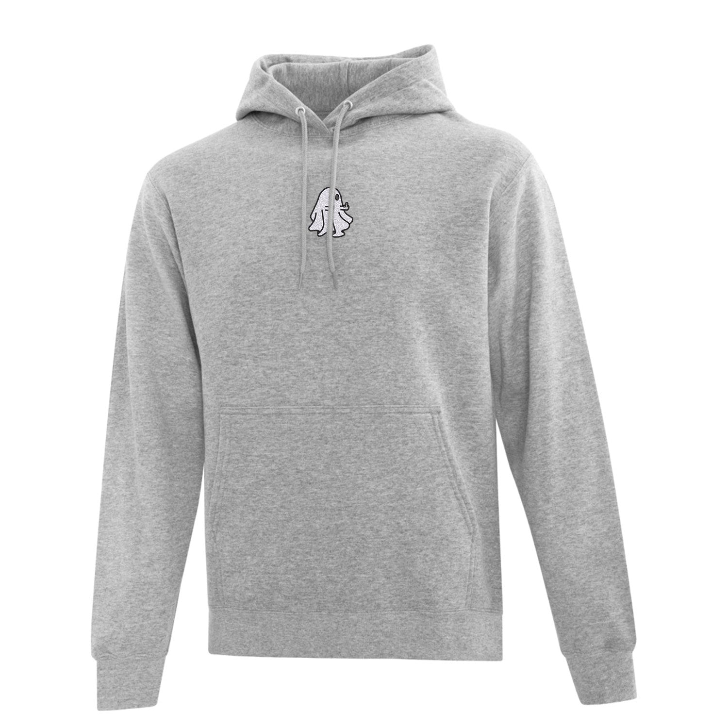 coton ouaté à capuchon gris pâle avec broderie de fantome faisant des doigts d'honneur