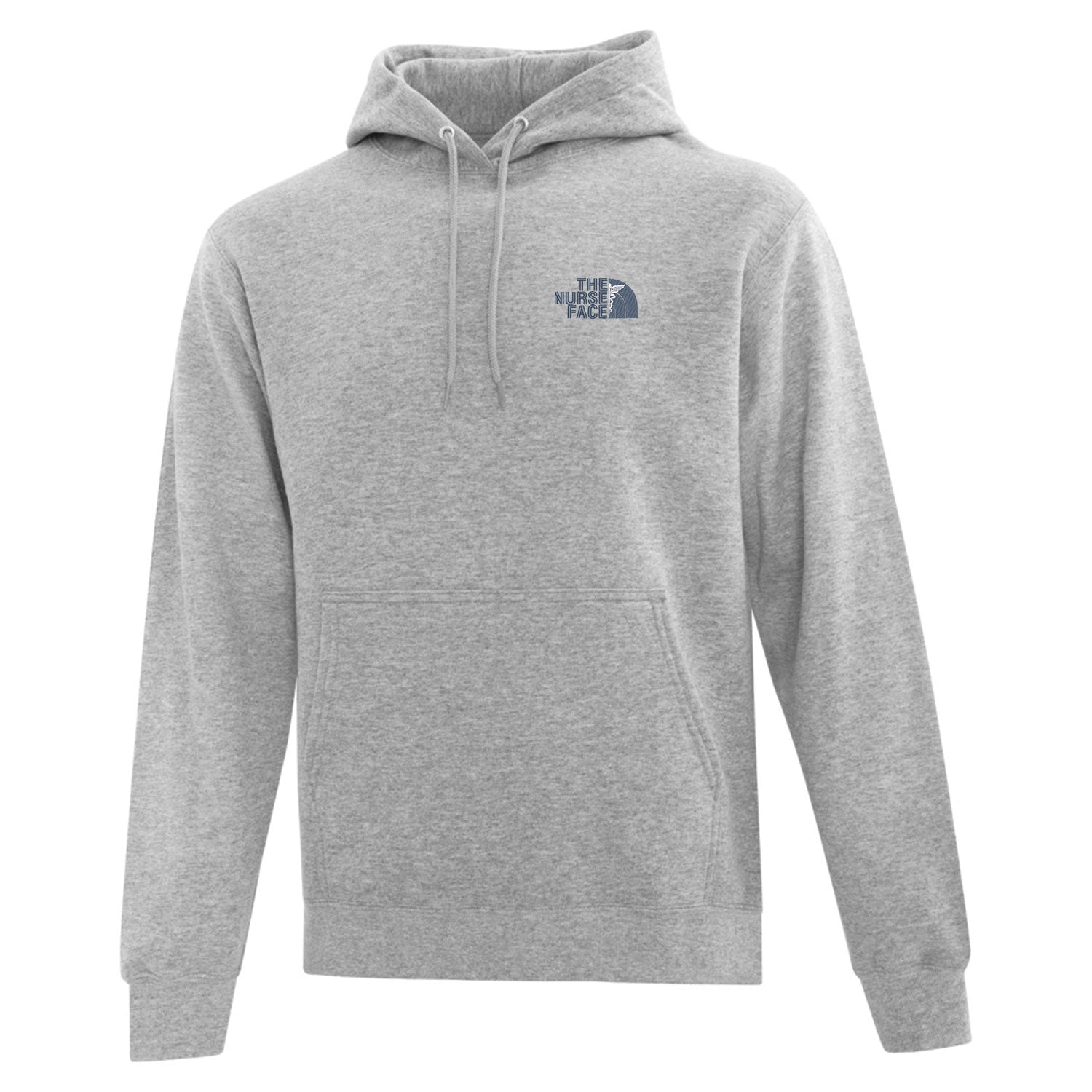 coton ouaté à capuchon gris pâle avec broderie "the nurse face" au coeur en bleu marin et blanc