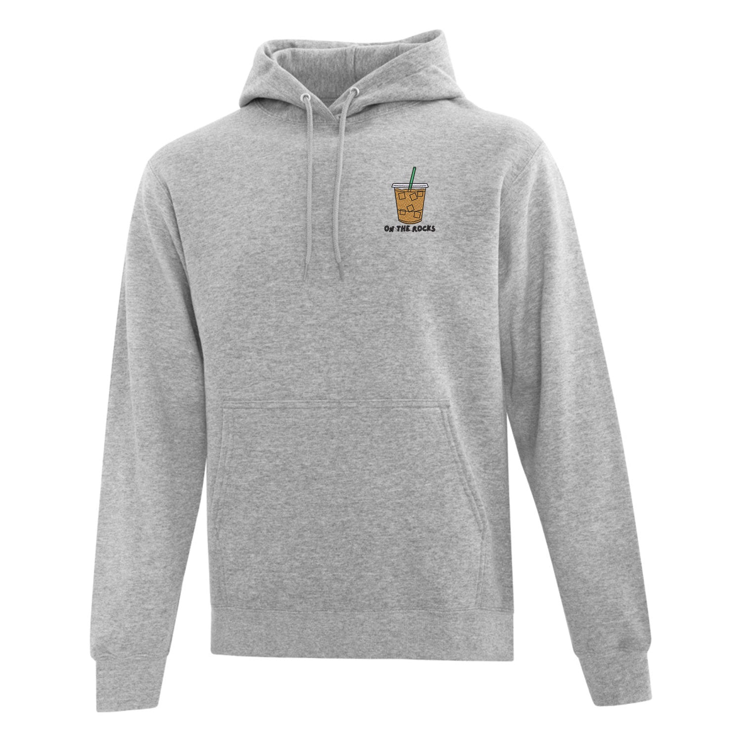 hoodie gris pâle avec une broderie de café glacé au coeur