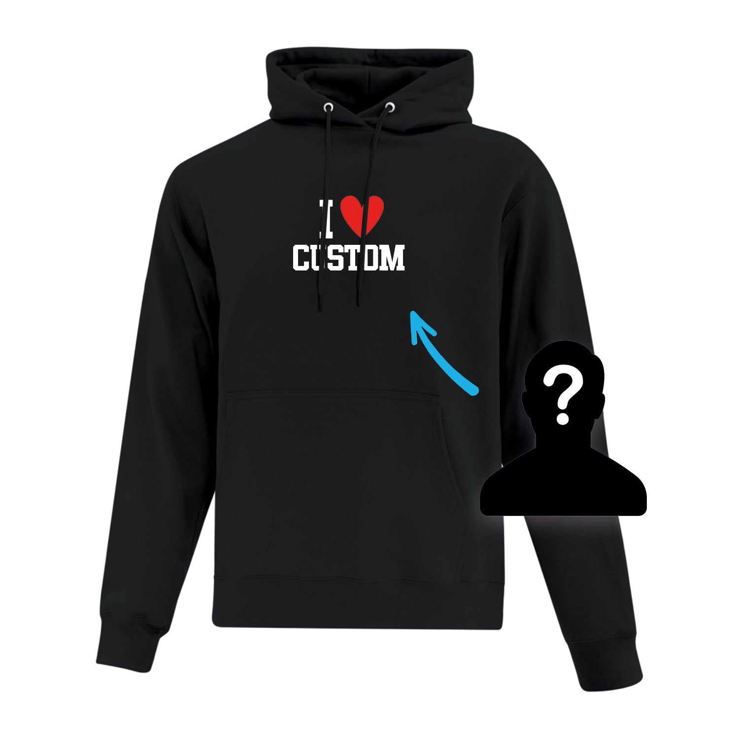 coton ouaté à capuchon noir avec imprimé personnalisé design I love
