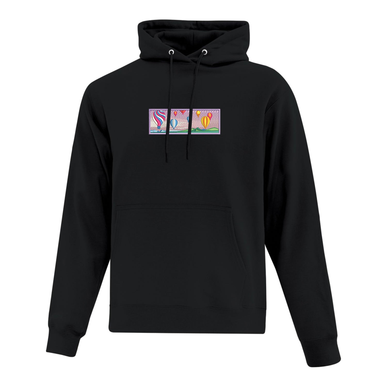 hoodie noir à capuchon avec broderie de montgolfières