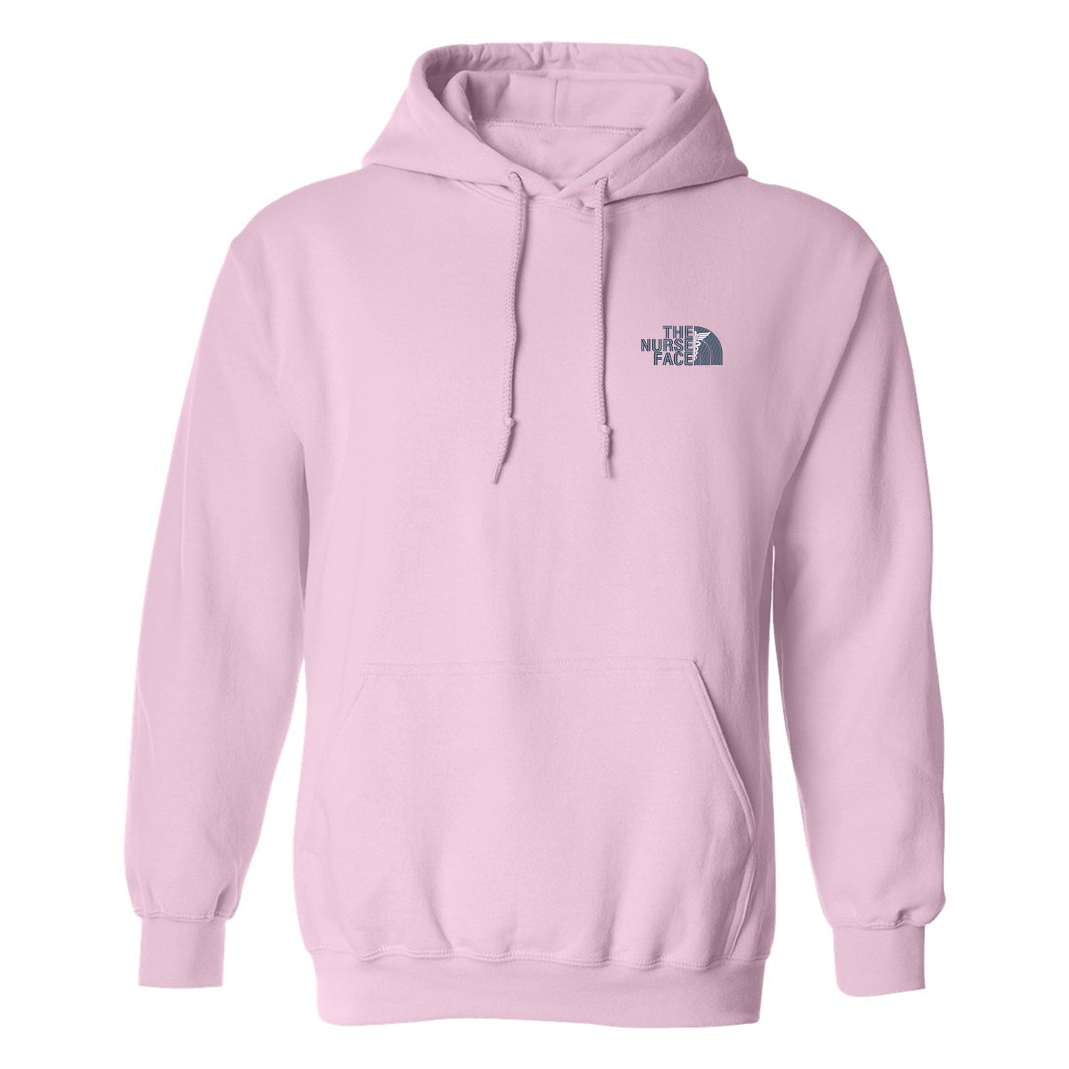 coton ouaté à capuchon rose pâle avec broderie "the nurse face" au coeur en bleu marin et blanc