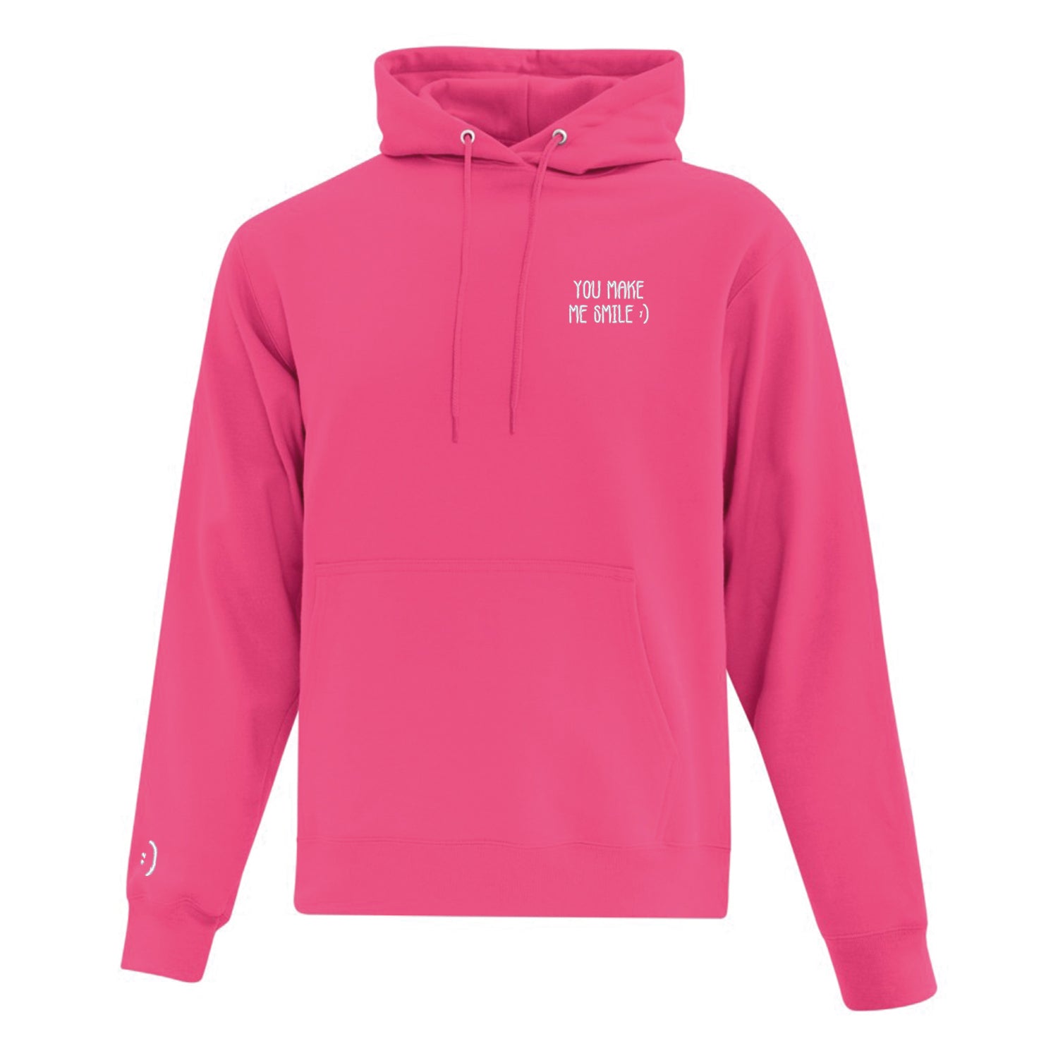 coton ouaté à capuchon rose brodé "you make me smile" en blanc