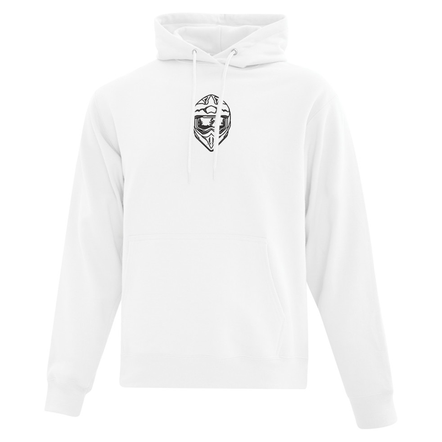 hoodie blanc avec casque de motocross brodé en noir au centre