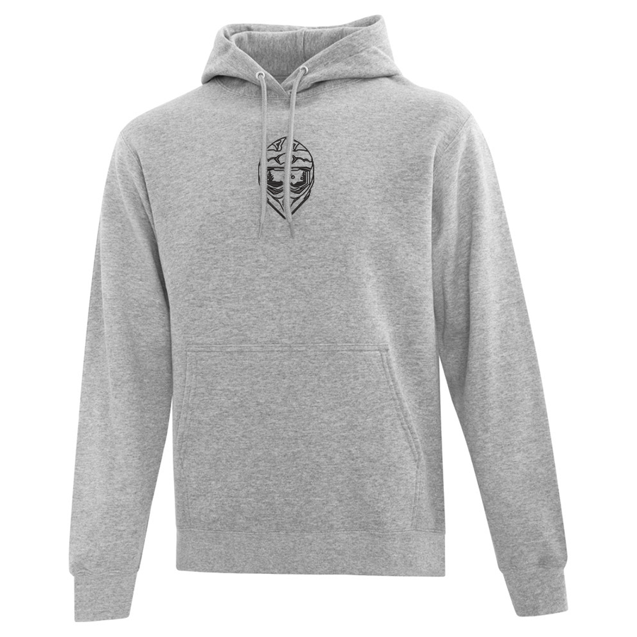 hoodie gris pâle avec casque de motocross brodé en noir au centre