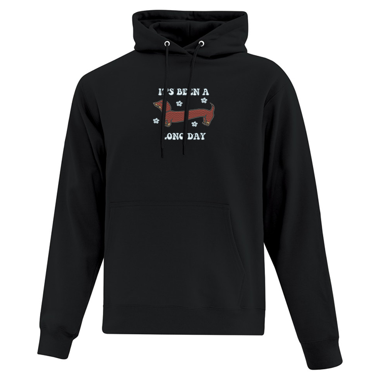 Hoodie Black Hoodie It's Been A Long Day brodé chien saucisse teckel